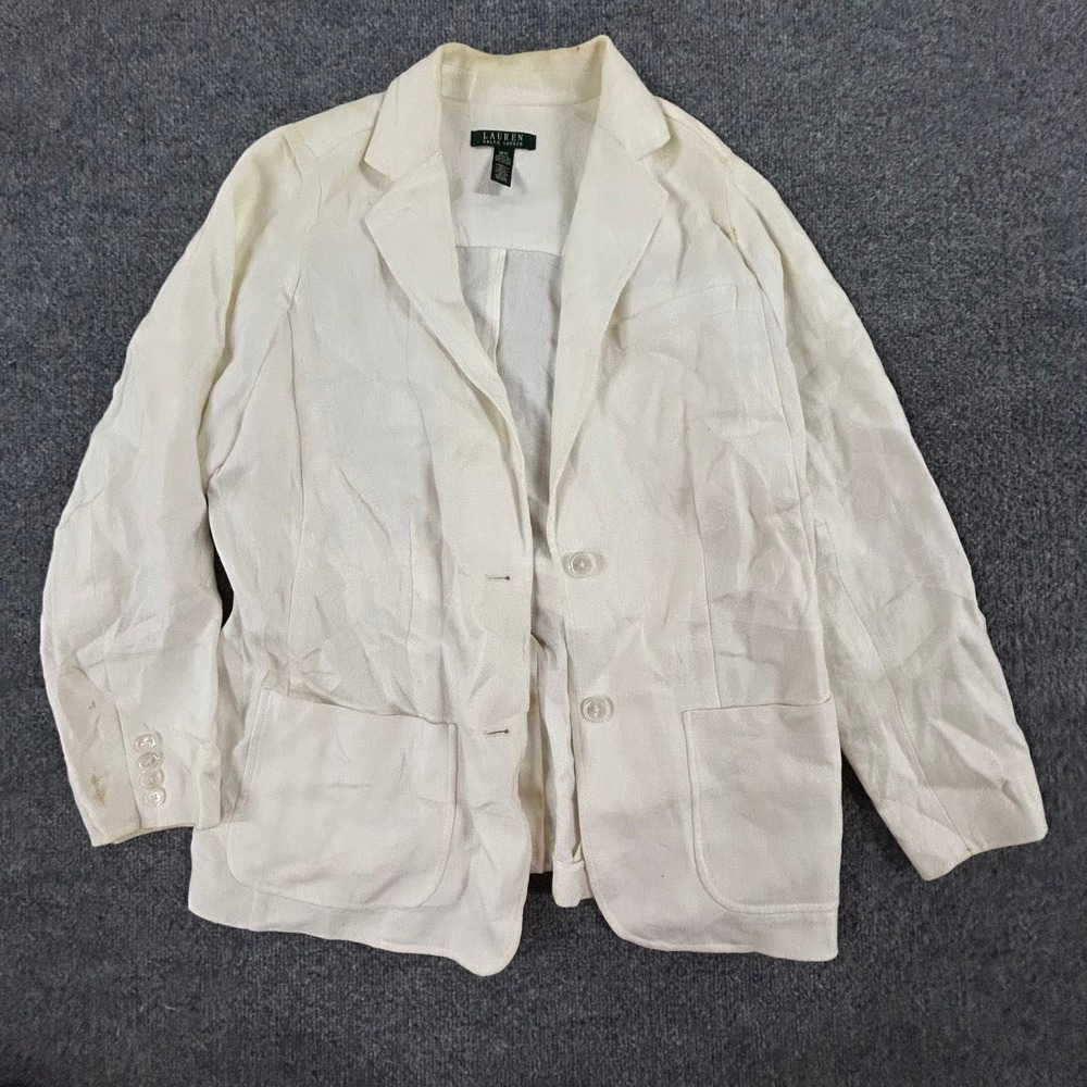 Lauren Ralph Lauren Blazer Womens Size 16W White Linen Two Button Casual Stained